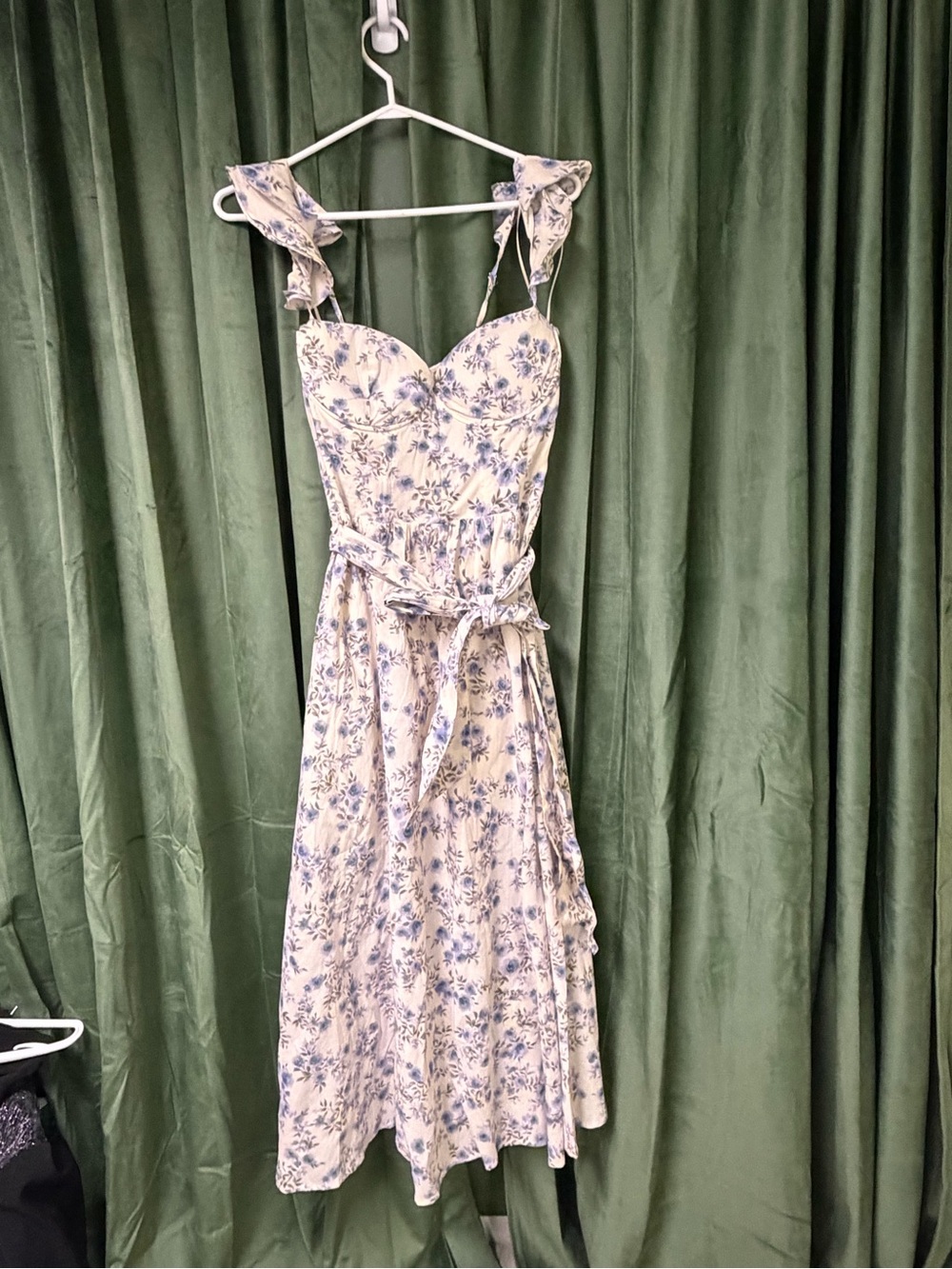 Blue and Cream Floral Bustier Midi Dress